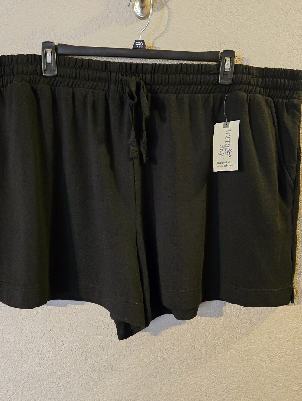 Terra & Sky Womens New Black Draw Cord Knit Shorts Size 4X 28W-30X Cotton/Modal